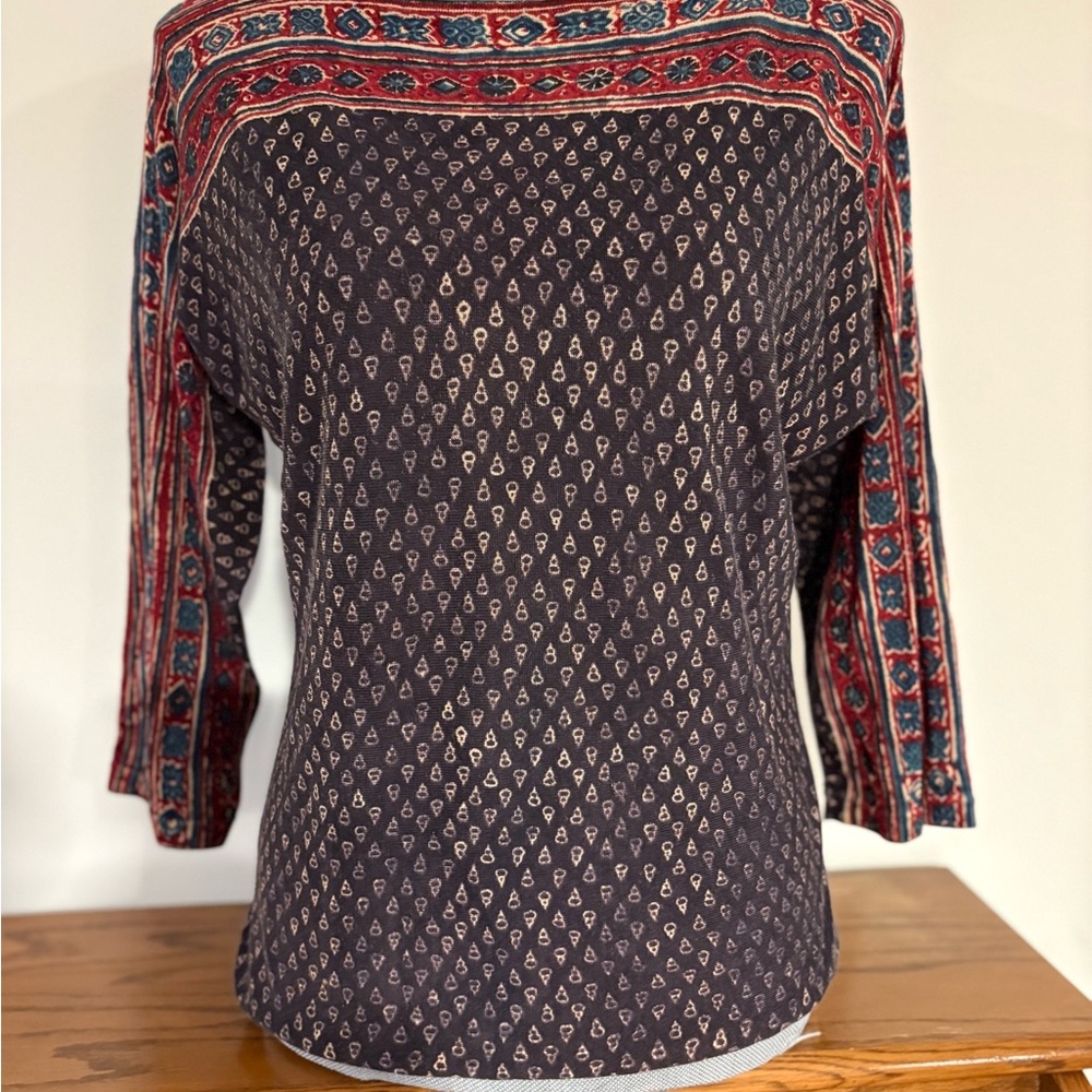 LAUREN Ralph Lauren Bohemian Patterned Top with Red and Blue boat neck size XL